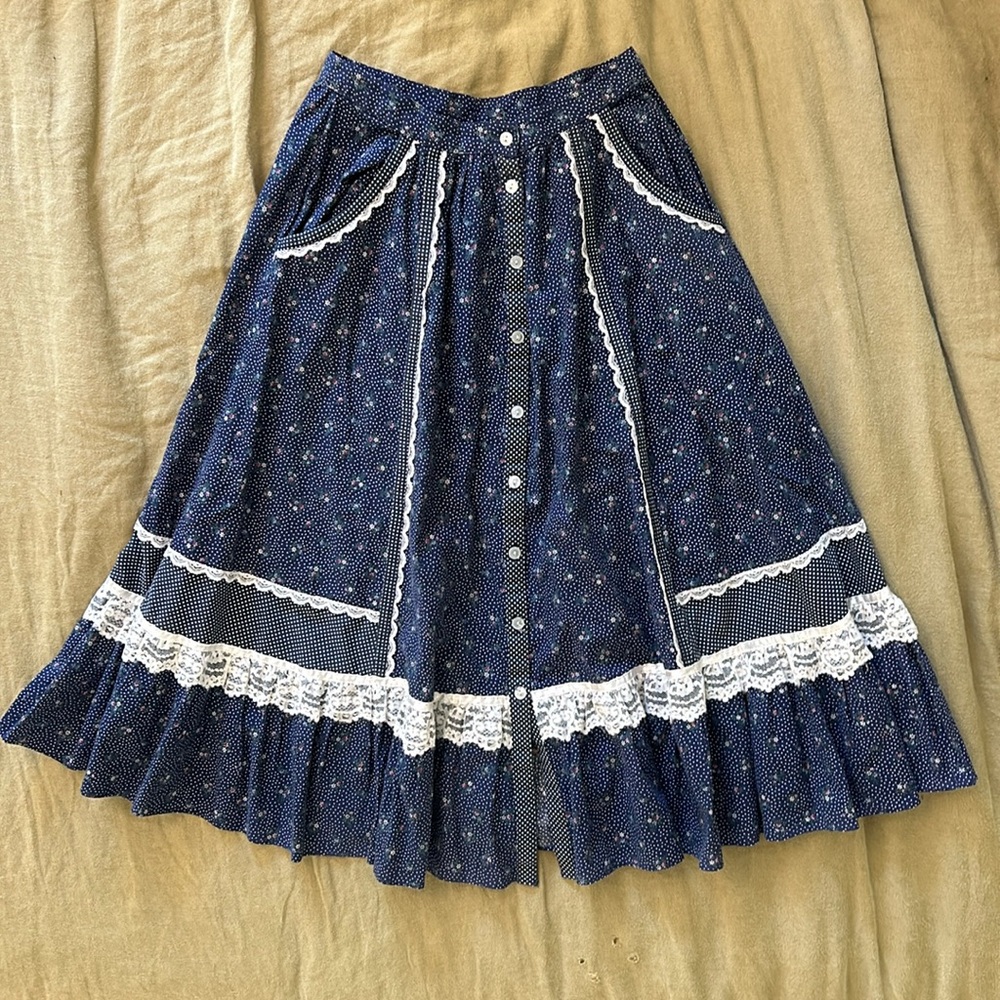 Gunne Sax Blue Floral Skirt Size XS